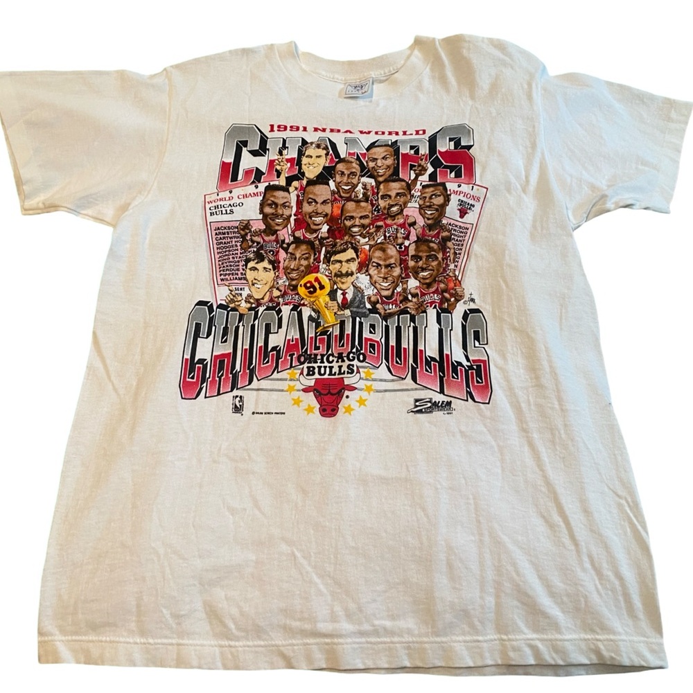 1991 Chicago Bulls Caricature T-Shirt Size Large